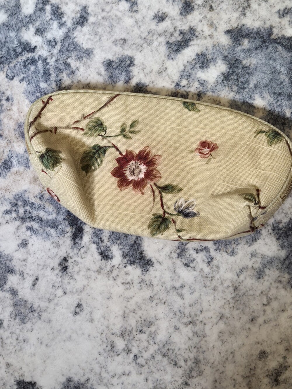 Oscar de la Renta Vintage Floral Cosmetic Makeup Bag Beige Rose Print